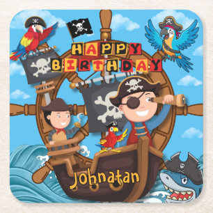 Dessous-de-verre Carré En Papier Fête d'anniversaire pirate