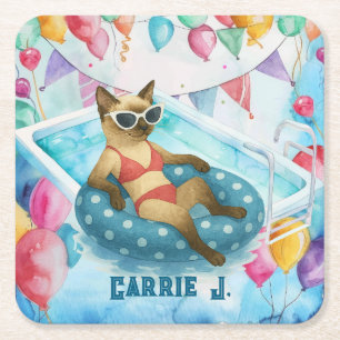 Dessous-de-verre Carré En Papier Fête d'anniversaire piscine pour les amoureux de c
