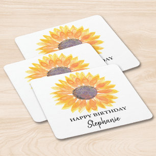 Dessous-de-verre Carré En Papier Fête d'anniversaire Tournesol