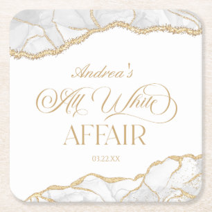 Dessous-de-verre Carré En Papier Fête d'anniversaire White Gold Agate All White Aff