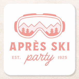 Dessous-de-verre Carré En Papier Fête d'après-ski filles nuit ski esthétique rose