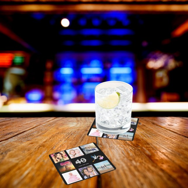 Dessous-de-verre Carré En Papier Fête de 40e anniversaire personnalisé photo collag (Créateur téléchargé)