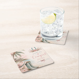 Dessous-de-verre Carré En Papier Fête de bachelorette cowgirl côtière à l'aquarelle
