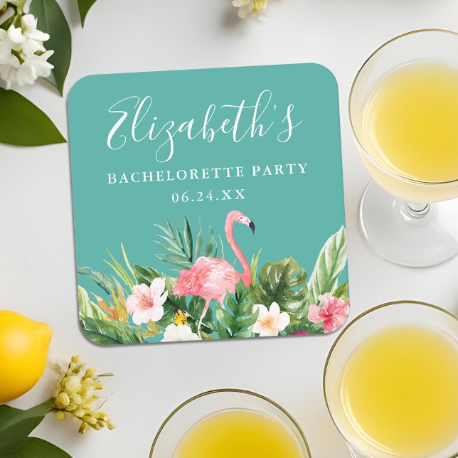 Dessous-de-verre Carré En Papier Fête de Bachelorette Florale Tropicale Aquarelle (Customize to change text size or text style.)