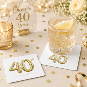 Dessous-de-verre Carré En Papier Fête de ballon pour les 40 ans Gold Forty