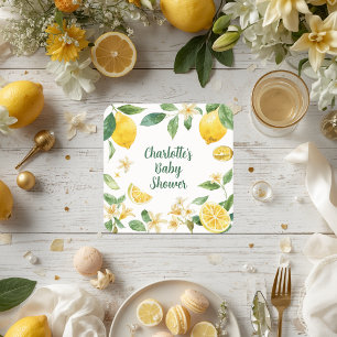 Dessous-de-verre Carré En Papier Fête de bébé personnalisée avec aquarelle de fleur