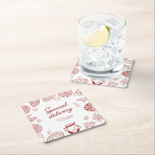 Dessous-de-verre Carré En Papier Fête de bébé pizza spéciale drôle
