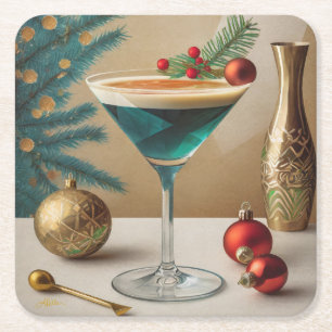 Dessous-de-verre Carré En Papier Fête de cocktail de Noël du milieu du siècle Happy