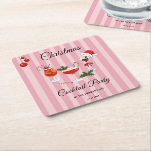 Dessous-de-verre Carré En Papier Fête de cocktail de Noël rétro rose