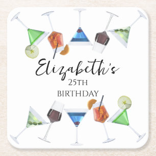 Dessous-de-verre Carré En Papier Fête de cocktails Watercolor