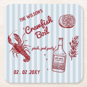 Dessous-de-verre Carré En Papier Fête de crabe d'été de fruits de mer dessinés à la