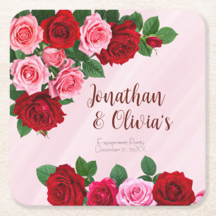 Dessous-de-verre Carré En Papier Fête de fiançailles avec des roses