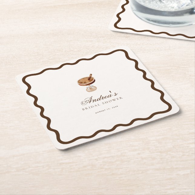 Dessous-de-verre Carré En Papier Fête de Fiançailles Café Martini Expresso Vague (Incliné)