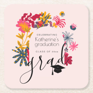 Dessous-de-verre Carré En Papier Fête de graduation florale Boho Rose Arch moderne