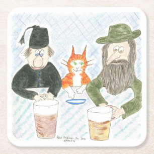 Dessous-de-verre Carré En Papier Fête de la bière folk, chats inclus
