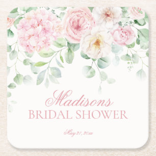 Dessous-de-verre Carré En Papier Fête de mariage aux hortensias floraux roses en fl