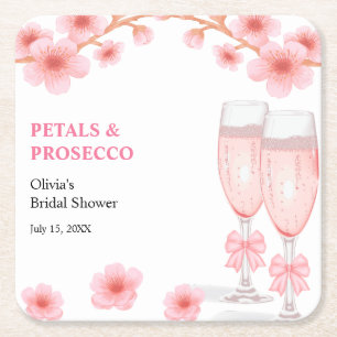 Dessous-de-verre Carré En Papier Fête de mariage aux pétales florales à ruban rose 