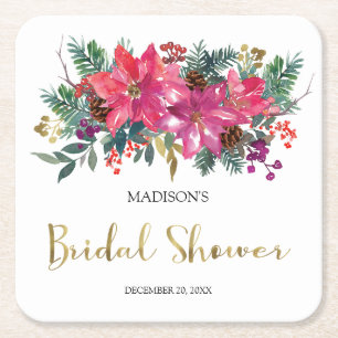Dessous-de-verre Carré En Papier Fête de mariage avec poinsettia rose pour Noël