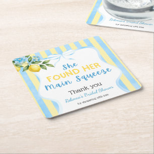 Dessous-de-verre Carré En Papier Fête de mariage Floral Bleu Rayure Main Squeeze