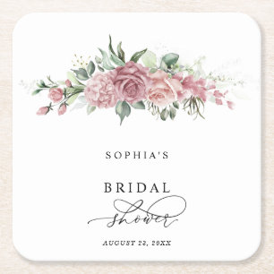 Dessous-de-verre Carré En Papier Fête de Mariage Florale Rose Poussiéreux