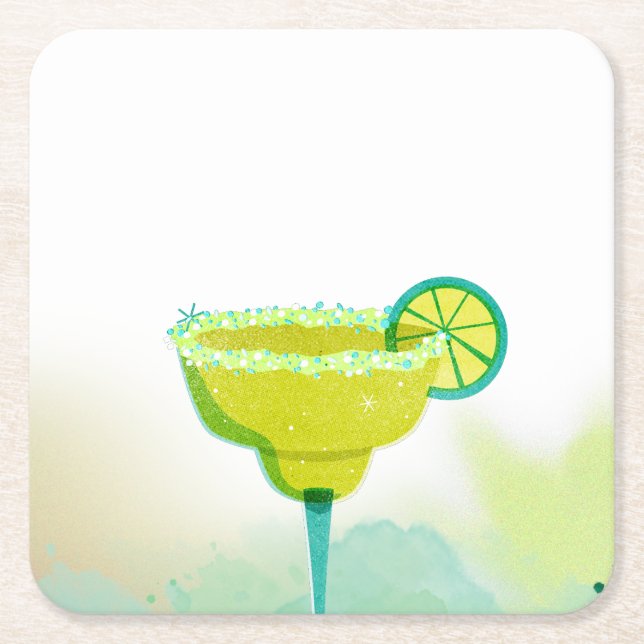 Dessous-de-verre Carré En Papier Fête de mariage Lime Greeny Aquarelle Margarita (Devant)