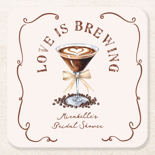 Dessous-de-verre Carré En Papier Fête de mariage Love is Brewing Espresso Martini  (Devant)