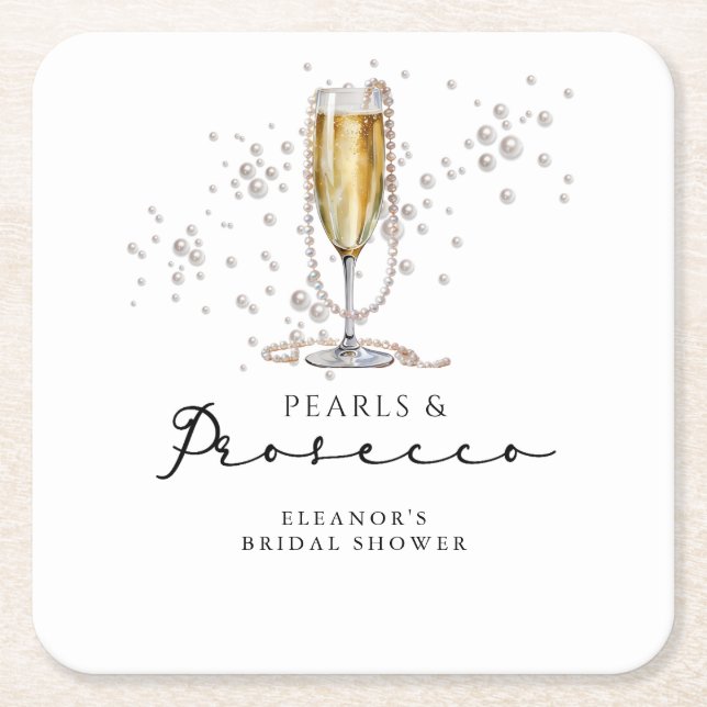 Dessous-de-verre Carré En Papier Fête de mariage Perles & Prosecco (Devant)