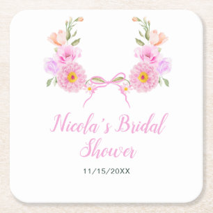 Dessous-de-verre Carré En Papier Fête de mariage ruban floral rose