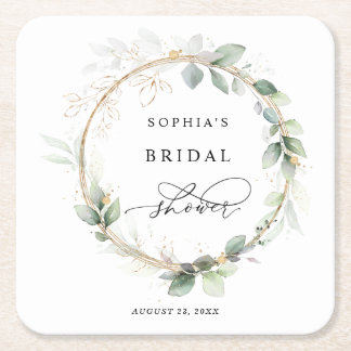 Dessous-de-verre Carré En Papier Fête de Mariage Verte et Or