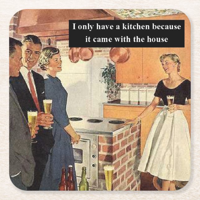 Dessous-de-verre Carré En Papier Fête de mariage vintage drôle / Fête de Chauffage  (Devant)