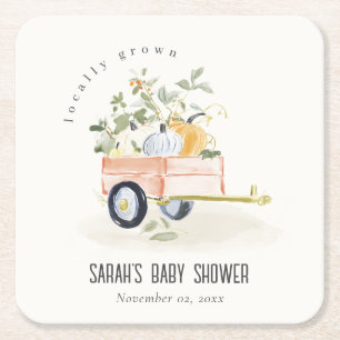 Dessous-de-verre Carré En Papier Fête de Naissance Aquarelle Chariot de Citrouille