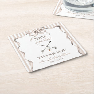 Dessous-de-verre Carré En Papier Fête de naissance bébé golf de genre neutre beige