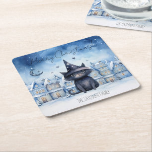Dessous-de-verre Carré En Papier Fête de Noël de Chat Noir mignonne