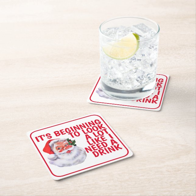Dessous-de-verre Carré En Papier Fête de Noël Funny Père Noël Boire Humour (En situation)