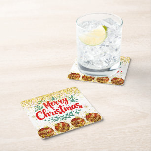 Dessous-de-verre Carré En Papier Fête de Noël glitter Joyeux Noël