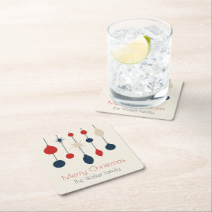 Dessous-de-verre Carré En Papier Fête de Noël Rouge Rétro