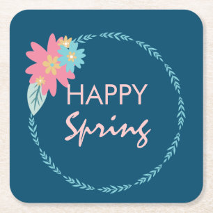Dessous-de-verre Carré En Papier Fête de printemps fleurie Wreath Fleurs d'annivers