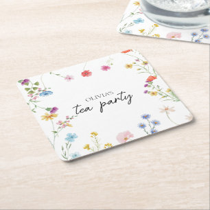 Dessous-de-verre Carré En Papier Fête de thé aux fleurs sauvages pour enterrement d