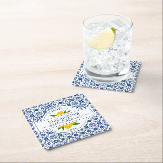 Dessous-de-verre Carré En Papier Fête des mariées en carrelage bleu citron méditerr