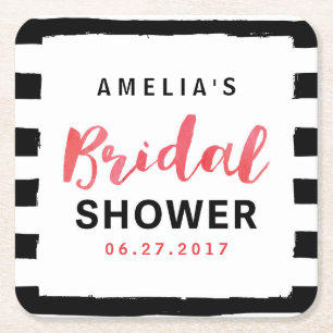 Dessous-de-verre Carré En Papier Fête des mariées rouge chic noir et blanc