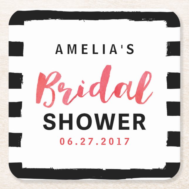 Dessous-de-verre Carré En Papier Fête des mariées rouge chic noir et blanc (Devant)