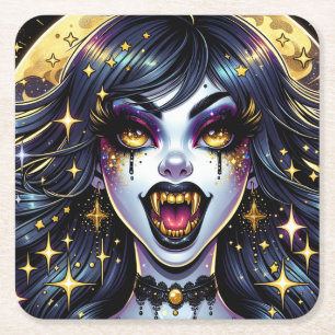 Dessous-de-verre Carré En Papier Fête d'Halloween Vampire de Style de Bande Dessiné
