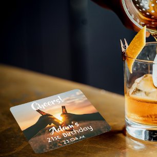 Dessous-de-verre Carré En Papier fête du 21e anniversaire pour les gars encourage l