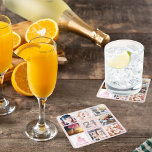 Dessous-de-verre Carré En Papier fête du 21e anniversaire, rose or blush rose photo<br><div class="desc">Un dessous de verre pour une fête du 21ème anniversaire, célébrant sa vie avec un collage de 8 de vos photos. Personnalisez et ajoutez un nom, 21 ans et une date. Date de naissance ou date de la fête. Lettres blanches et roses foncées de couleur or. Elégant et tendance or...</div>