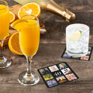 Dessous-de-verre Carré En Papier fête du 40e anniversaire noir photo collage hommes