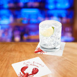 Dessous-de-verre Carré En Papier Fête du nom d'été blanc de homard rouge<br><div class="desc">Thème nautique,  été et mer. Un homard rouge sur un arrière - plan blanc. Script de style en lettres rouges et texte courbe : Bonjour été! Modèle pour un nom. Parfait pour une maison de plage ou une maison d'été !</div>