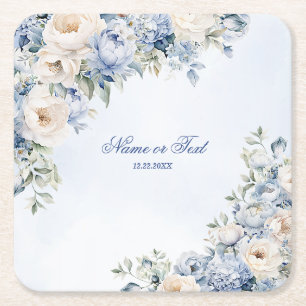 Dessous-de-verre Carré En Papier Fête Dusty Blue Watercolor Fleurs d'ivoire Feuille