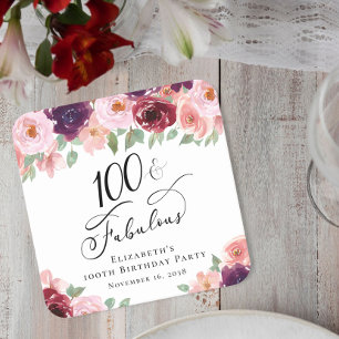 Dessous-de-verre Carré En Papier Fête élégante de fleurs pour les 100 ans