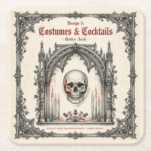 Dessous-de-verre Carré En Papier Fête Halloween gothique élégante Crâne