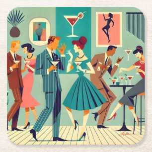 Dessous-de-verre Carré En Papier Fête Mid Century Modern La Danse du Martini